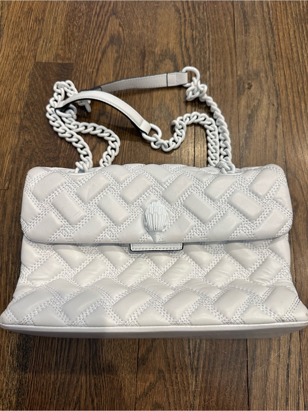 Kurt Geiger White Quilted Leather Kensington Bag with Chain Strap